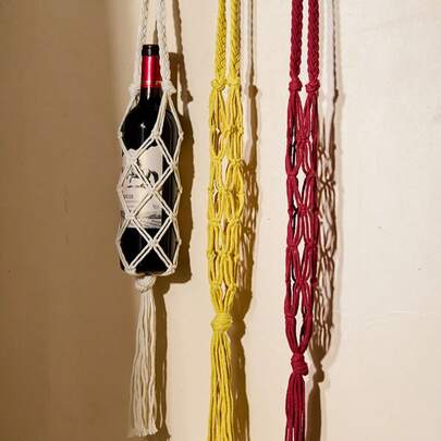 Cirelle 1 件手工编织波西米亚风格葡萄酒挂袋 | 多用途酒瓶架，适用于葡萄酒、水杯和手持饮料 | 装饰性 Macrame 葡萄酒储存、瓶架、节日礼物和家庭酒吧装饰品