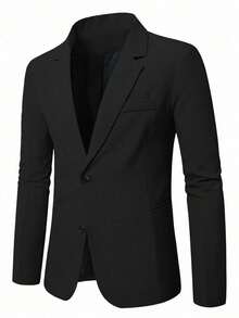 Manfinity Mode Men Space Dye Pocket Single Breasted Blazer Black Dress Shirt Business Casual Elegant Slim Fit Suit