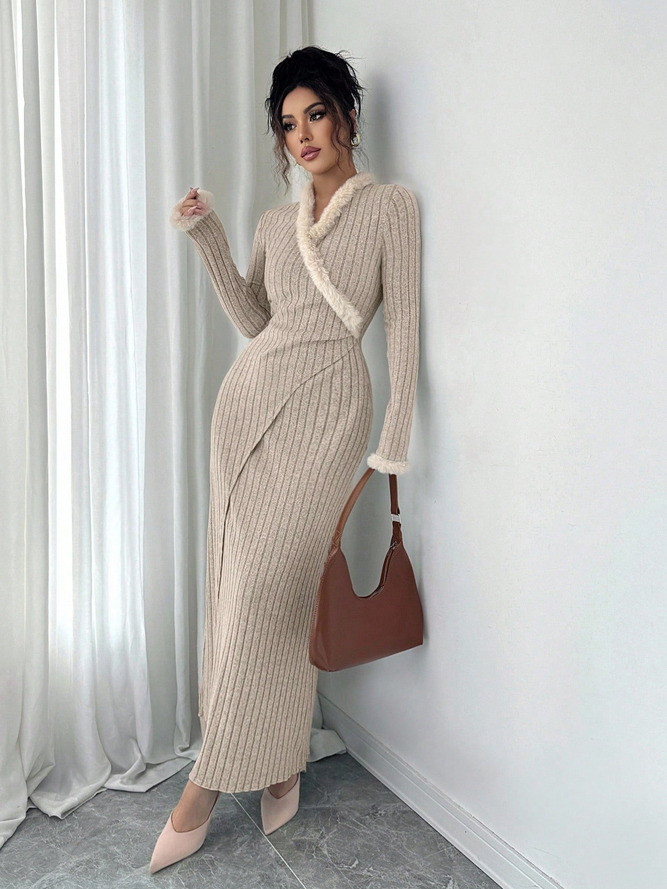 فستان صلب اللون مناسب للنساء، أنيق وأنيق للارتداء...