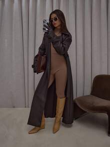 MUSERA High Neck Fitted Knit Long Sleeve Catsuit Streetwear Cute Classy Casual Sexy Going Out Fall Autumn Toffee  New Years   Elegant - Camel - View 6