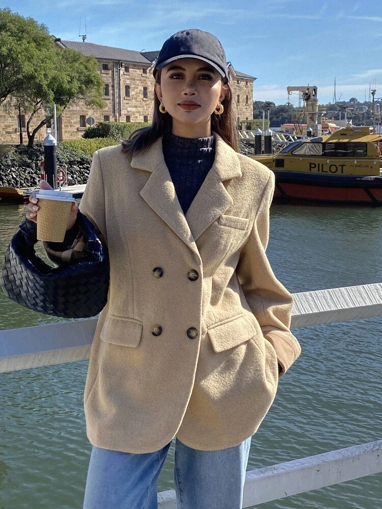 Women's Elegant Contrast Color Lapel Overcoat, Autumn/Winter Jacket