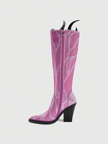 Glitzique Stivali alti da donna con decorazione a fiamma di strass, adatti per occasioni di festa