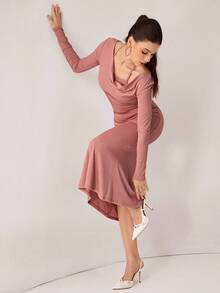 Modelyn Fashionable Sexy Long Sleeve Mermaid Hem Knit Dress For Women