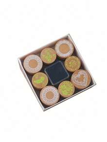 1 Box (8 Pieces) DIY Hand Account Creative Wooden Cylinder Seal Set, Petal Lace Butterfly Diary Album Stamp, Student Birthday Gift - Beige - View 15