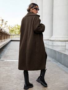 Siren Gaze 女士休闲宽松长袖夹克，秋冬保暖 - 咖啡棕 - 查看 2