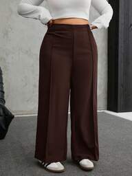 SHEIN EZwear Calça casual feminina plus size, cor sólida, minimalista, perna reta