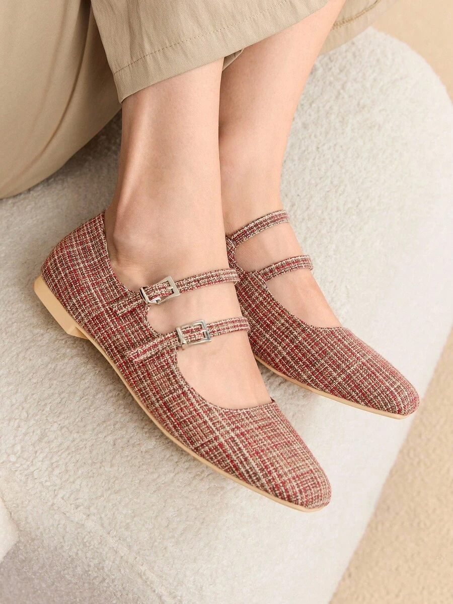 Rosivie CUCCOO 女士格纹休闲扣式平底乐福鞋 - 鏽棕色 - 查看 1