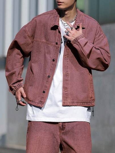 Manfinity EMRG Áo khoác denim cổ điển giặt thường ngày cho nam, mặc dạo phố, mùa thu