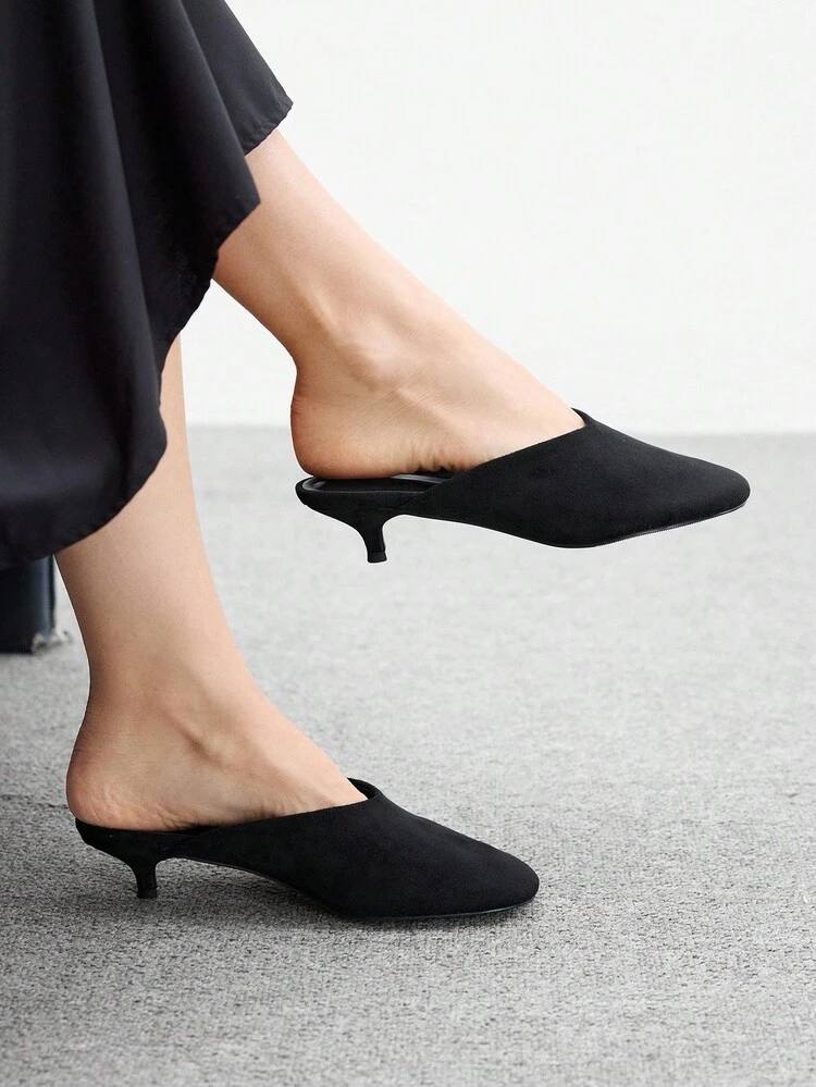 CUCCOO BIZCHIC Women's Fashion Basic Black Kitten Heel Mule Slip-On Shoes