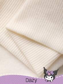 DAZY HELLO KITTY AND FRIENDS | SHEIN 少女卡通字母图案拉链连帽抓绒卫衣，冬季 - 米色 - 查看 8