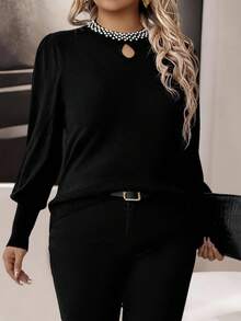 EMERY ROSE Femmes grande taille Pullover ample et décontracté à manches longues, polyvalent pour le port quotidien - Noir - Voir 3