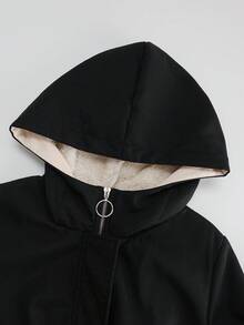 GlowEve Áo khoác parka dài tay có mũ lót giữ nhiệt, thắt eo, có túi, phong cách Pháp thanh lịch, cổ điển, đa năng, thời trang công sở, mùa thu/đông, màu be, thích hợp mặc đi làm hàng ngày - màu đen - Xem 5