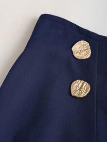 Sweetra 女士优雅通勤风 A 字裙，垂坠设计，修身效果，适合春秋季节 - 藏蓝色 - 查看 3