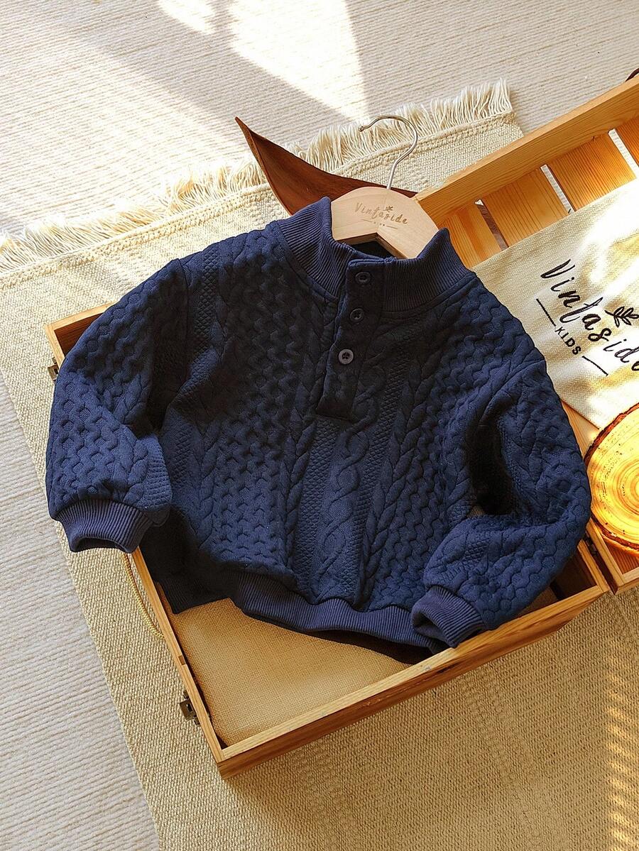 Vintaside Kids 1 件纯色面料长袖立领前开襟幼儿男童上衣 - 藍色 - 查看 1