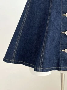 Elamini Women's Fashionable Casual Single-Breasted Denim Dress - Blue - View 3