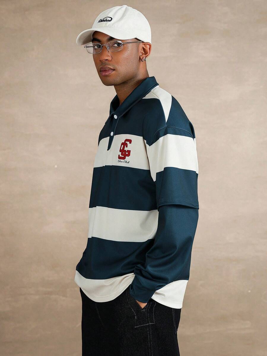 STYNVO Camisa polo casual de hombre con rayas de contraste, otoño - Multicolor - Ver 1