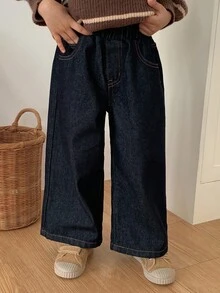 DAZY Young Boys Dark Wash Everyday Casual Denim Jeans Long Straight Leg Pants With Zipper Details - Dark Wash - View 3