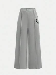 SHEIN Girlism 青少年女孩两件套休闲装 - 宽松圆领针织上衣，带有图案印花和宽松短裤，适合日常穿着、返校、假期、家庭户外活动、春季野餐等 - 淺灰色 - 查看 9