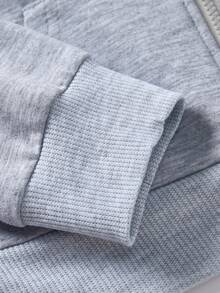 Sparklyn 2 件套年轻女孩服装，秋冬新款，花卉灰色蝴蝶结装饰套装，连帽拉链口袋运动衫 + 配套灰色裤子，舒适休闲运动套装 - 灰色 - 查看 6