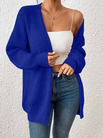 EMERY ROSE Cárdigan de manga larga, de unicolor acanalado, informal para mujer