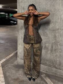 SHEIN Tall Tall Women's Mid-Rise Printed Washed Straight Leg Jeans - Multicolor - View 3