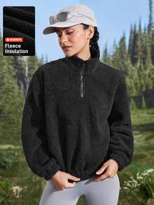 In My Nature 户外羊毛半拉链领纯色简约时尚休闲日常穿着 - 黑色 - 查看 1