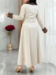 Feyla Women's Fashionable Commuter Leopard Print Patchwork Front Button Long Dress,Dresses For Women Elegant