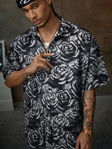 AXEPEAK Bộ đồ thường ngày cho nam áo sơ mi tay ngắn họa tiết hoa và quần cạp rút - Nhiều màu - Xem 5