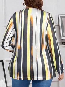 EMERY ROSE Plus Size Women's Spring/Summer 2 In 1 Striped Print Fall T-Shirt - Multicolor - View 2