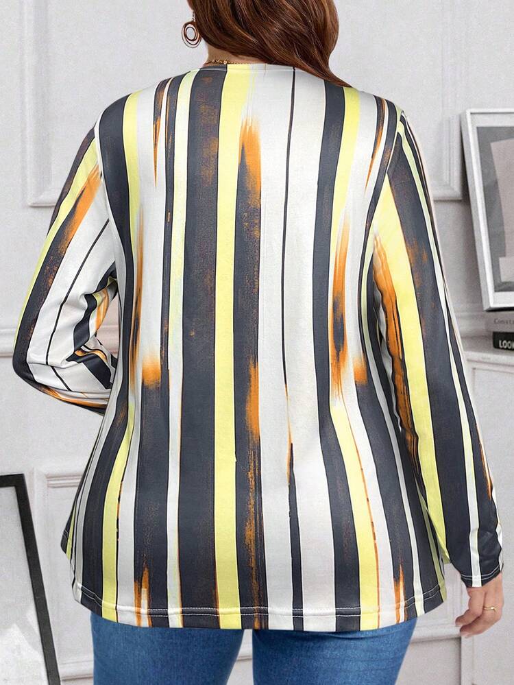 Plus Size Women's Spring/Summer 2 In 1 Striped Print Fall T-Shirt