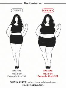 SHEIN CURVE+ Áo thun cổ chữ V viền gân màu xanh cỡ lớn, quần áo thu đông cho nữ, mùa đông, CONG CỠ LỚN/Mùa thu/Mùa đông - Màu xám đen - Xem 3