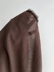 SHEIN Unity 女式时尚纯色喇叭袖蕾丝边迷你连衣裙 - 棕色 - 查看 7