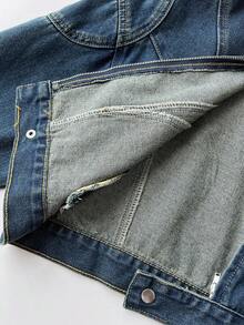 Elamini 休闲百搭长袖短款女式牛仔夹克 - 深色水洗藍 - 查看 7