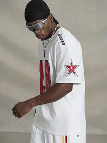 PAVTROS 男士宽松数字字母印花短袖平纹 T 恤、街头服饰、男友礼物 - 白色 - 查看 5