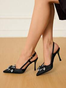CUCCOO HITCHD 女士尖头细高跟鞋，优雅的花朵水晶装饰，浪漫性感的哥特式风格，适合正式场合、婚礼、派对、万圣节、圣诞节、新年 - 黑色 - 查看 6