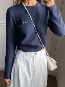 DAZY 青少年女孩休闲百搭蝴蝶刺绣毛衣，秋冬