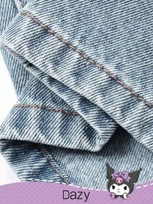 DAZY HELLO KITTY AND FRIENDS | SHEIN Tween Girl Casual Heart Patch Slant Pocket Straight Leg Jeans - Light Wash - View 6