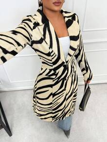 Sirith 2025 女士新款细条纹粗花呢翻领大衣，中长款，宽松版型，时尚性感。 - 彩色 - 查看 5