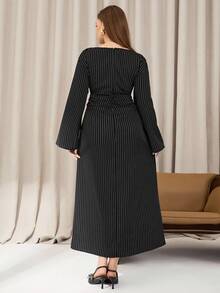 Auralis Plus-Size Women's Black Casual Dress With Flared Sleeves Fall Women's Dress, Halloween Dress, Plus-Size Women's Dress, Fall Dress, Women's High Intelligence Office Dress, Commuting Dress/Fall/Winter