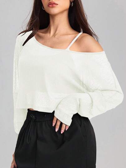 With My Calm 女式宽松蝙蝠袖露肩健身跑步户外运动T恤