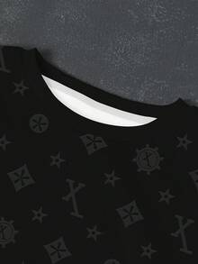 Manfinity Dauomo 男士全印花长袖休闲套头圆领卫衣，秋季款 - 黑色 - 查看 5