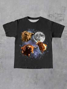 Manfinity Dauomo 热销街头潮流复古科幻宇宙奶牛印花男士圆领T恤 - 彩色 - 查看 1