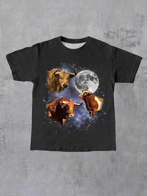 Manfinity Dauomo 热销街头潮流复古科幻宇宙奶牛印花男士圆领T恤