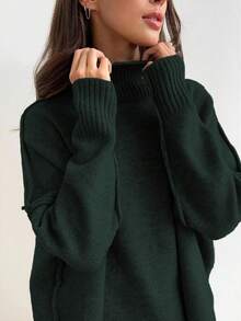 Cévolie Women High Neck Split Hem Long Sleeve Top And Pants Knit 2 Pieces Set