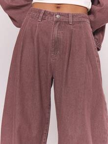 MUSERA Barrel Pleat Washed Denim Jeans Y2k Cool Girl Streetstyle Everyday Casual Fall Autumn Winter Cute Cosy Casual Spring Summer - Red Violet - View 5