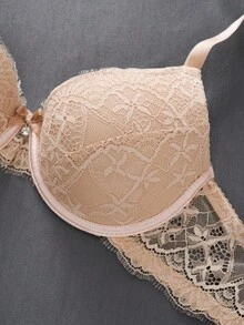 3pcs/Set Sexy Lace Gather Romantic Minimalist Underwire Adjustable Bra Set For Women