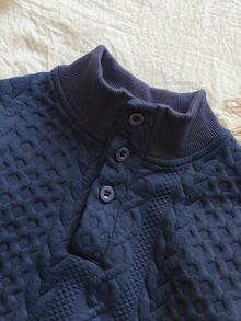 Vintaside Kids 1 件纯色面料长袖立领前开襟幼儿男童上衣 - 藍色 - 查看 5