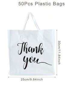 25/50个装全新白色感谢礼品袋，加厚耐用黑白蓝粉色手提袋，服装店购物袋，小型企业用品，婚礼节日派对购物袋，生日派对礼品袋，工艺手提袋，派对回礼，生日装饰，派对礼品装饰，礼品塑料包装袋，礼品包装用品 - 白色 - 查看 7