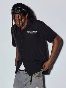 MODCRASH Men's Summer Short Sleeve Polo Shirt, Letter Print Fashionable Casual Shirt