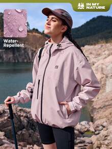 In My Nature 女式花卉印花落肩长袖连帽休闲夹克女式徒步旅行服装